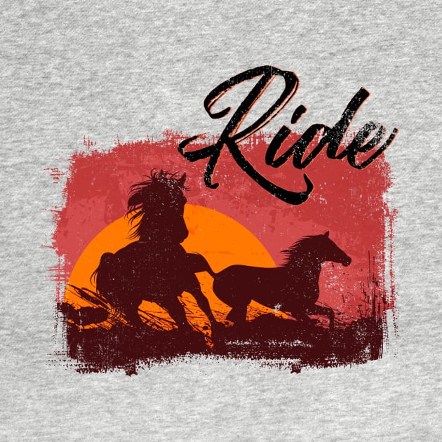 Ride - Western Cowboy Horse Riding T-Shirt by DreamStatic